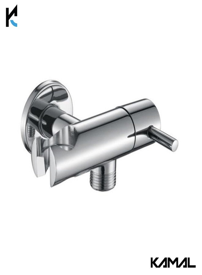 Kamal Brass Angle Valve with Wall Holder - Modena | Chrome Finish | for Health Faucet, Bidet & Hand Shower (Silver, Pack of 1) - Image 2